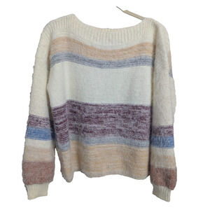 Oliver Multi Stripe Fuzzy Boat Neck Long Sleeve Sweater Anthropologie Medium O2